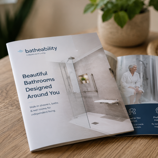 The Batheability brochure showing beautiful bathrooms designed around you